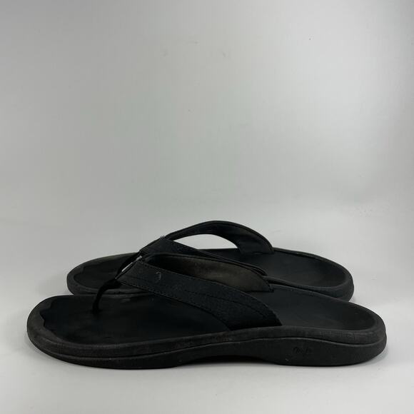 Olukai Ohana Leather Flip Flops Womens Size 9 Black Hawaiian Beach Sandals - Picture 4 of 9